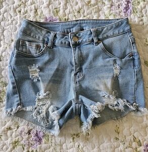 SHEIN Light Blue Ripped Jean Shorts